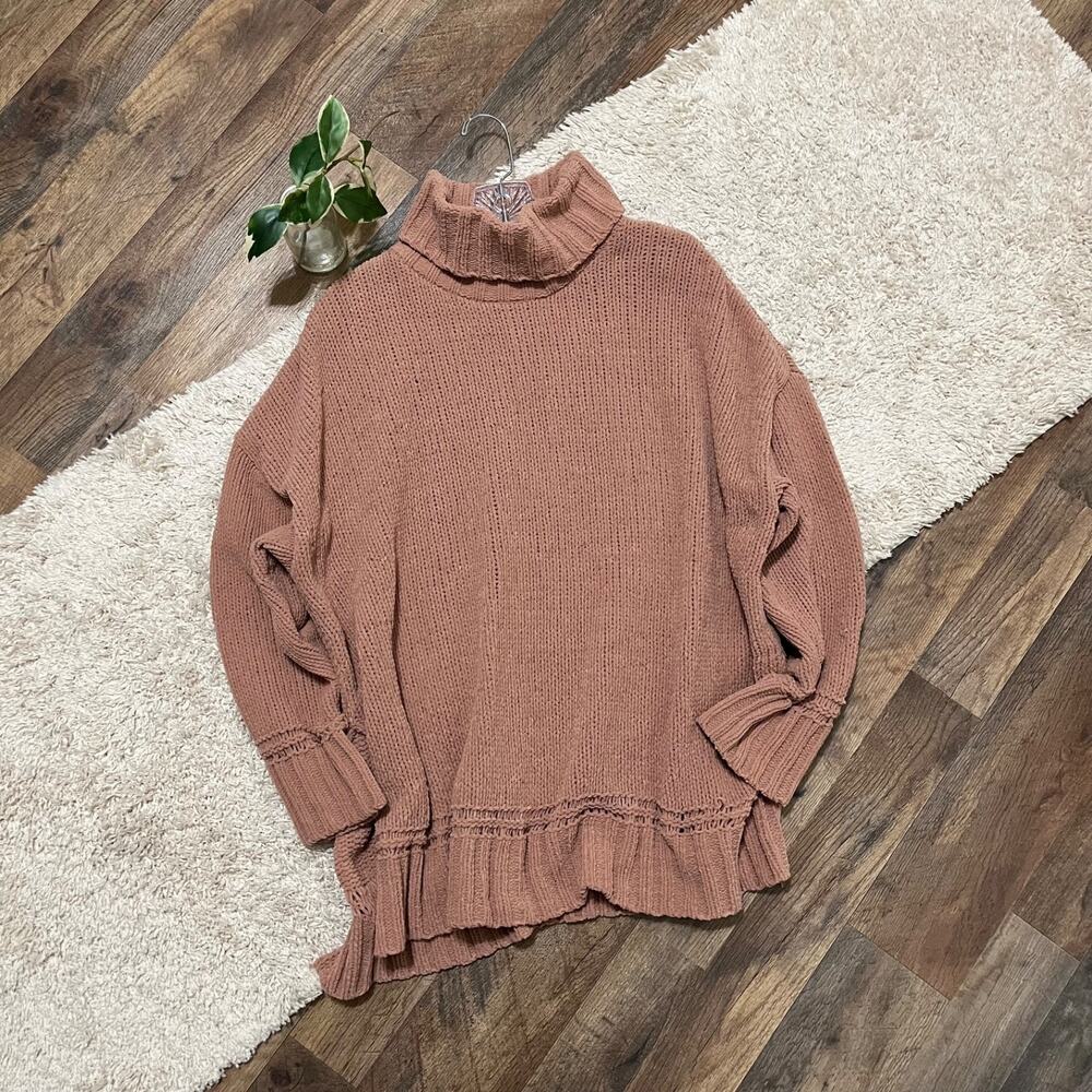 Aerie Size Medium Oversized Brown Chenille Turtleneck Pullover Sweater